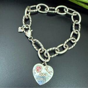 2019 BRIGHTON Power Of Pink Breast Cancer Awareness Heart Charm Bracelet 31g.